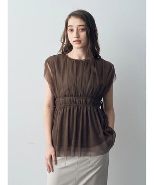 YECCA VECCA チュールギャザーブラウス Brown