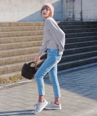 Tiaclasse L 【ウール混】パフスリーブファンシーヤーンニットトップス グレー