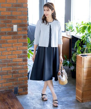 Tiaclasse L 【洗える】ミラノリブ編みが大人上品なリボンニットカーディガン サックス