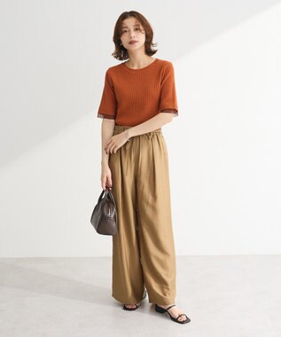 Green Parks 袖レイヤー５分袖ニットプルオーバー Orange