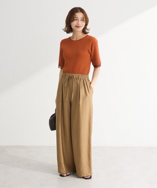 Green Parks 袖レイヤー５分袖ニットプルオーバー Orange