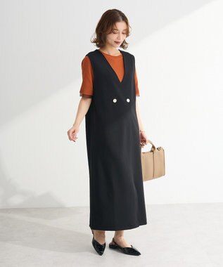 Green Parks 袖レイヤー５分袖ニットプルオーバー Orange