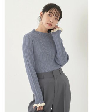 earth music&ecology 配色フリルニットプルオーバー Ice Blue