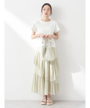 earth music&ecology シアー楊柳アシメティアードスカート Green