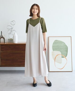 Green Parks 袖レイヤー５分袖ニットプルオーバー Orange