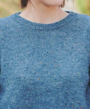 Tiaclasse L 【ウール混】パフスリーブファンシーヤーンニットトップス ブルー