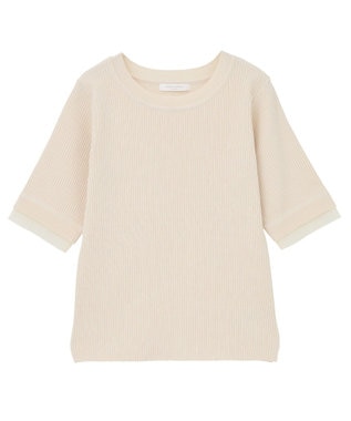 Green Parks 袖レイヤー５分袖ニットプルオーバー Ivory