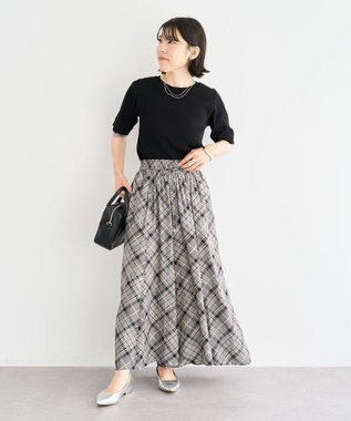 Green Parks 袖レイヤー５分袖ニットプルオーバー Black