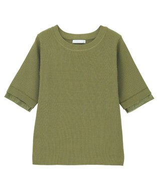 Green Parks 袖レイヤー５分袖ニットプルオーバー Green