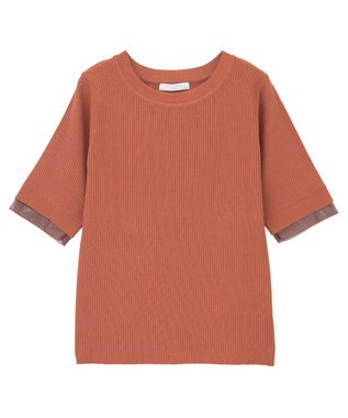 Green Parks 袖レイヤー５分袖ニットプルオーバー Orange