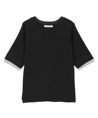 Green Parks 袖レイヤー５分袖ニットプルオーバー Black