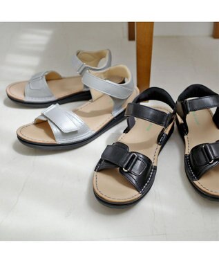 Pointer 本革 甲幅調整 超軽量マジックテープ付きサンダル ブラック