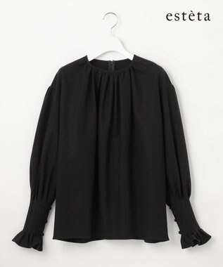 23区 【エステータ】コットンダブルクロス 長袖ブラウス ブラック系
