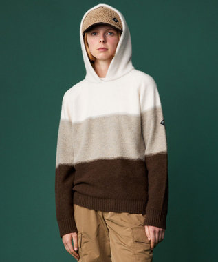 【イタリア糸使用/軽量】パネルボーダー ニットパーカー