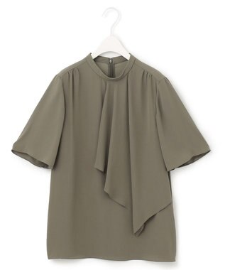 ICB 【洗える】 Back Satin Amunzen フリルブラウス アッシュカーキ系
