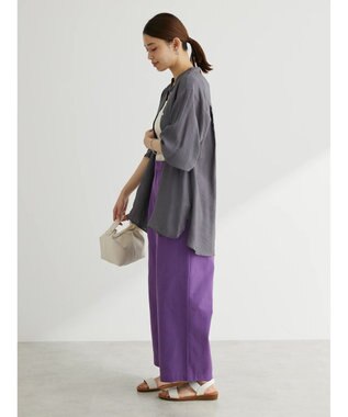 Green Parks 綿麻混タックストレートワイドパンツ Deep Purple