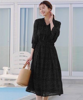 Tiaclasse 【洗える】プリントボウタイ柄ワンピース ブラックドット