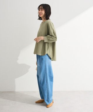 Green Parks ７分袖サイドシャーリングドッキングプルオーバ Khaki
