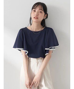 earth music&ecology パイピングフレアスリーブカットソー Navy