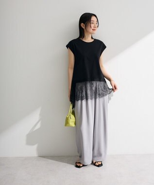 Green Parks 裾レースイレヘムフレンチＴシャツ Black
