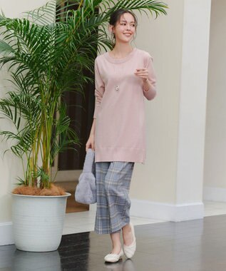 Tiaclasse 【安田美沙子さん着用・選べる2type・洗える】もちニットチュニック ボートネック：ピンク