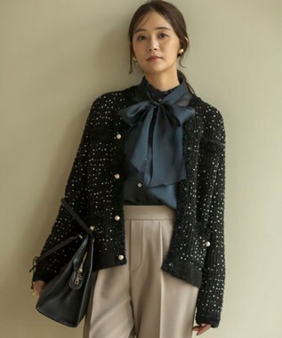 組曲 L 【WEB限定】スノーネップツイード ニットジャケット ブラック系