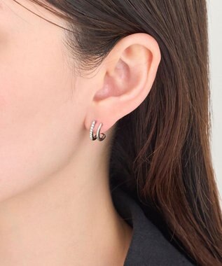 Phoebe 【金属アレルギー対応】メタル×ビジュー2ラインピアス　シルバー/サージカルステンレス