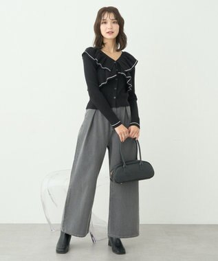 earth music&ecology Ｖネックフリルニットカーディガン Black