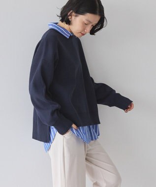 AMERICAN HOLIC 袖ボリュームサイドスリットニットプルオーバー Navy