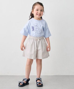 ANY KIDS 【綿100%/接触冷感】ひんやり オーバーサイズ アニマルTシャツ サックスブルー×ネコ