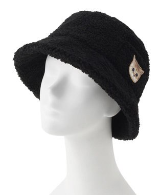 MOONBAT PAUL & JOE ACCESSOIRES 【サイズ調整可】バケットハット ボア ねこ刺繍ワッペン ヌネットモチーフ ブラック