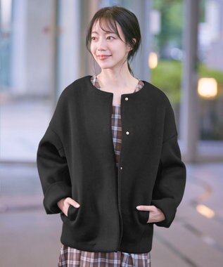 Tiaclasse ダイバー素材ノーカラージャケット ブラック