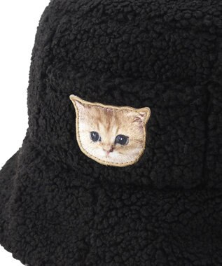 MOONBAT PAUL & JOE ACCESSOIRES 【サイズ調整可】バケットハット ボア ねこ刺繍ワッペン ヌネットモチーフ ベージュ