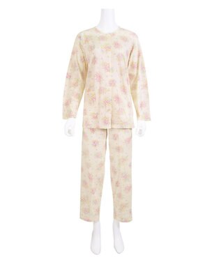 Wing 【数量限定　特別価格】 パジャマ 長袖 長ズボン 綿100% 天竺素材 やわらかな肌ざわり 前開きタイプ 丸首 花柄 EP5911 ウイング／ワコール クリーム