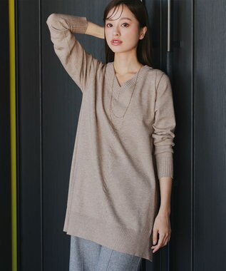 Tiaclasse 【安田美沙子さん着用・選べる2type・洗える】もちニットチュニック Vネック：ベージュ