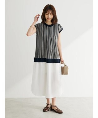 Green Parks ストライプ柄ニットドッキングワンピース Navy