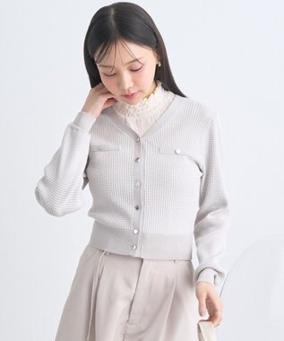 earth music&ecology マイクロボーダーＶネックコンパクトカーディガン Light Gray