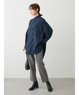 Green Parks イージーケアスタンドフリルシャツチュニック Navy