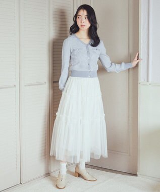 earth music&ecology マイクロボーダーＶネックコンパクトカーディガン Grayish Blue