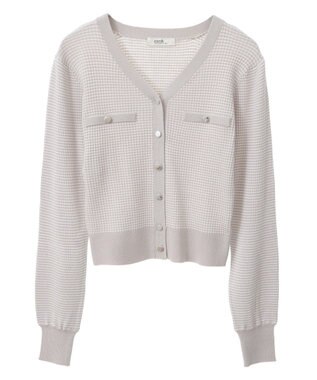 earth music&ecology マイクロボーダーＶネックコンパクトカーディガン Light Gray