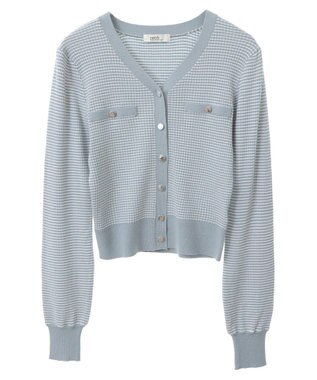 earth music&ecology マイクロボーダーＶネックコンパクトカーディガン Grayish Blue