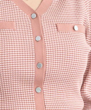 earth music&ecology マイクロボーダーＶネックコンパクトカーディガン Pink Orange