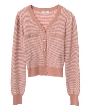 earth music&ecology マイクロボーダーＶネックコンパクトカーディガン Pink Orange