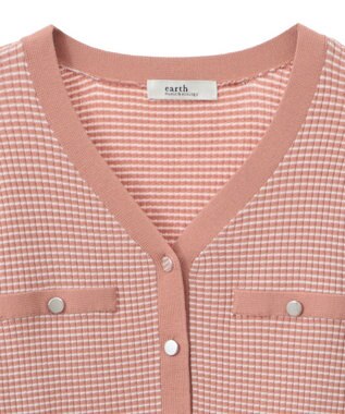 earth music&ecology マイクロボーダーＶネックコンパクトカーディガン Pink Orange