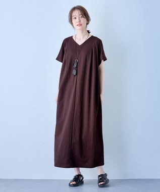 ANY L 【洗濯機可/ストレッチ】ナチュラルワッシャーワンピース ブラウン