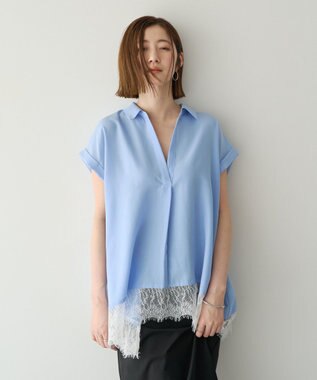 YECCA VECCA 裾レーススキッパーシャツ Blue