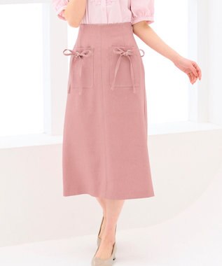 【洗える】リボンポケット付きIライン スカート