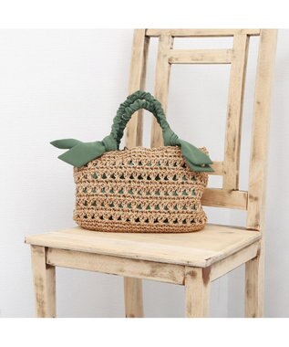 UNBILLION カシュカシュ cachecache / 下がりリボン柄編みトートバッグ グリーン