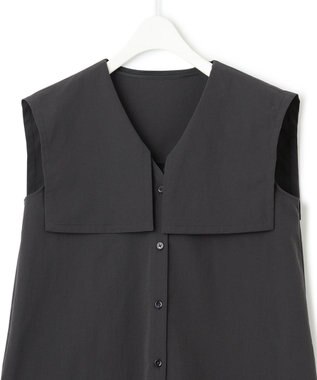 ICB L 【洗える】ヴィンテージスパンブロード ビックカラーブラウス グレー系