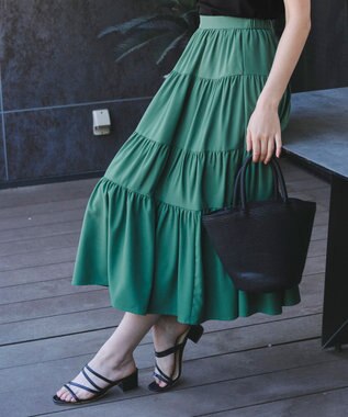 Tiaclasse 【洗える】ティアードフレアスカート グリーン